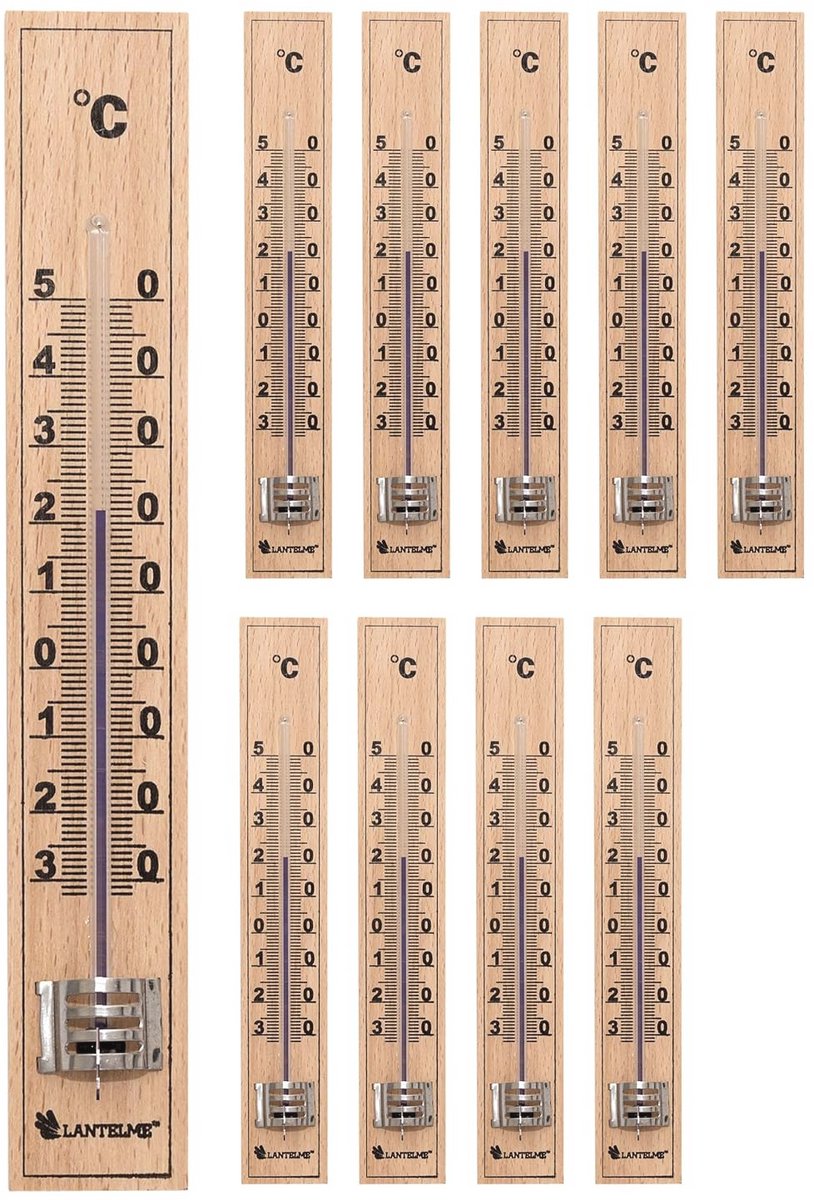 10 Stuks Analoge Kamerthermometer Set in Hout - Ideaal voor Binnen en Buiten, Milieuvriendelijk en Batterijvrij