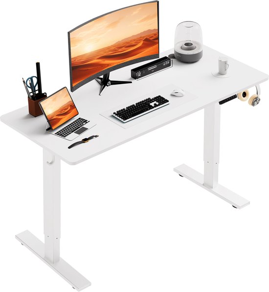 Zit-sta bureau 110 x 60 cm, Elektrisch in hoogte verstelbaar bureau, met geheugenfunctie en anti-botsingstechnologie, Stevig en Duurzaam, Stille Motor, Hoogte 70-117cm, Wit