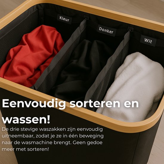 Aufun Wasmand, 3 vakken met deksel, 140 l, voor eenvoudige