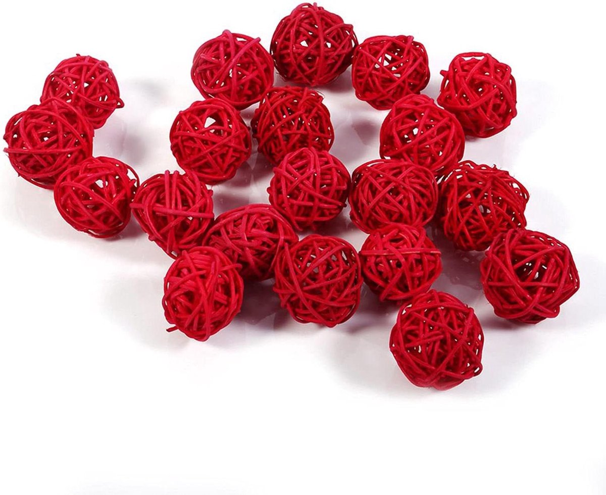 20 Pcs Decorative Balls 3cm Wicker Rattan for Handicraft Wedding Party Potpourri Decor (Red)