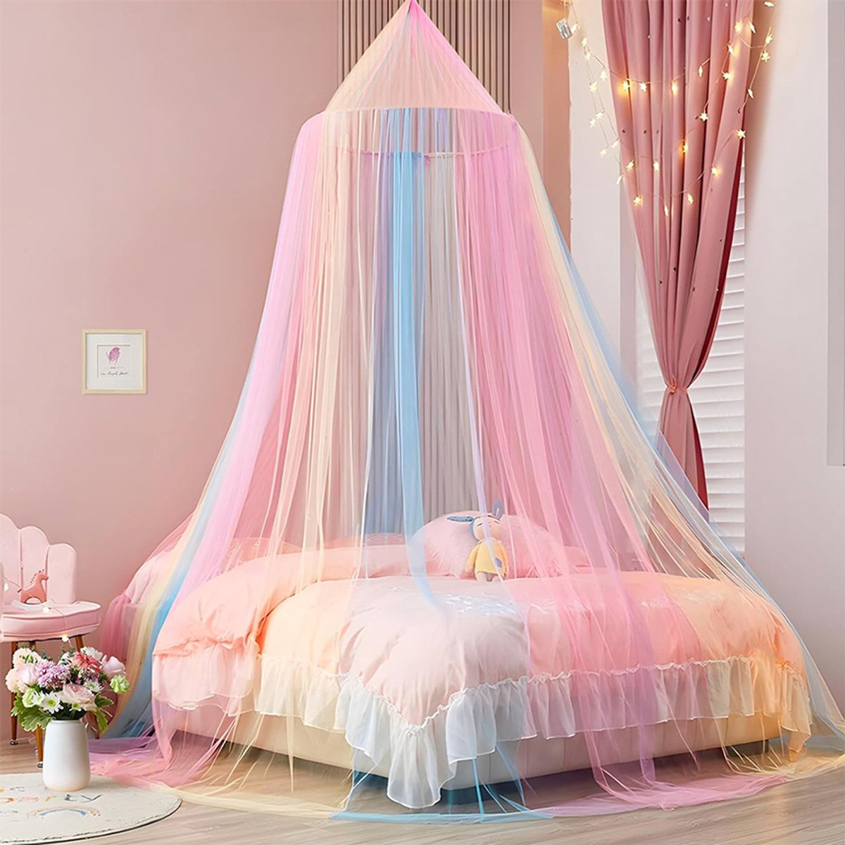 Klamboe - Bedovertrek - Regenbooghemelbedgordijn - 60*250*1100cm - Koepelklamboe Bedtent - Kleurrijke hangende koepelklamboe - Meisjes Prinses Hemelbed Kingsize Decoratie