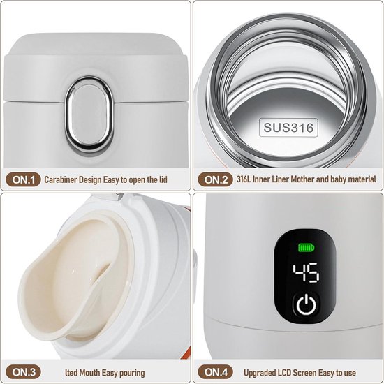 Draagbare USB-flessenwarmer 350 ml - warmhoudfunctie tot 24 uur - instelbaar van 37 °C tot 55 °C Sosher-EU — afbeelding 5