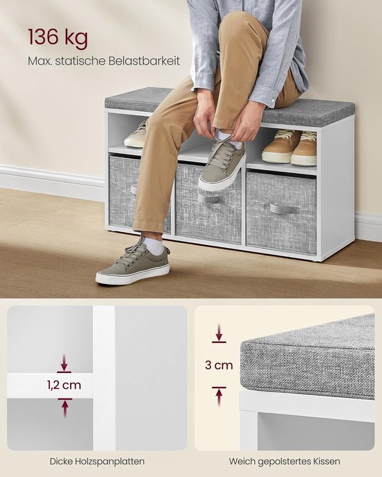Schoenenbank voor 6 Paar Schoenen - Schoenenkast met Zitting, Vintage
