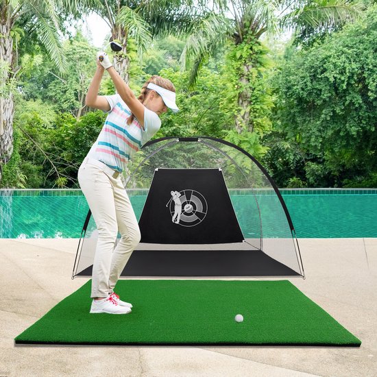 COSTWAY 150 x 100 cm golfafslagmat, golfoefenmat inclusief 3 rubberen tees, golfmat met 2 afslagposities, voor binnen en buiten van Costway — afbeelding 5