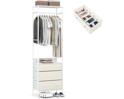 COSTWAY Kapstok met 3 laden, garderobe met ophangstang en opbergvakken, kledingstandaard vrijstaand, industriële halgarderobe voor hal en slaapkamer, 55 x 28 x 176 cm (wit)