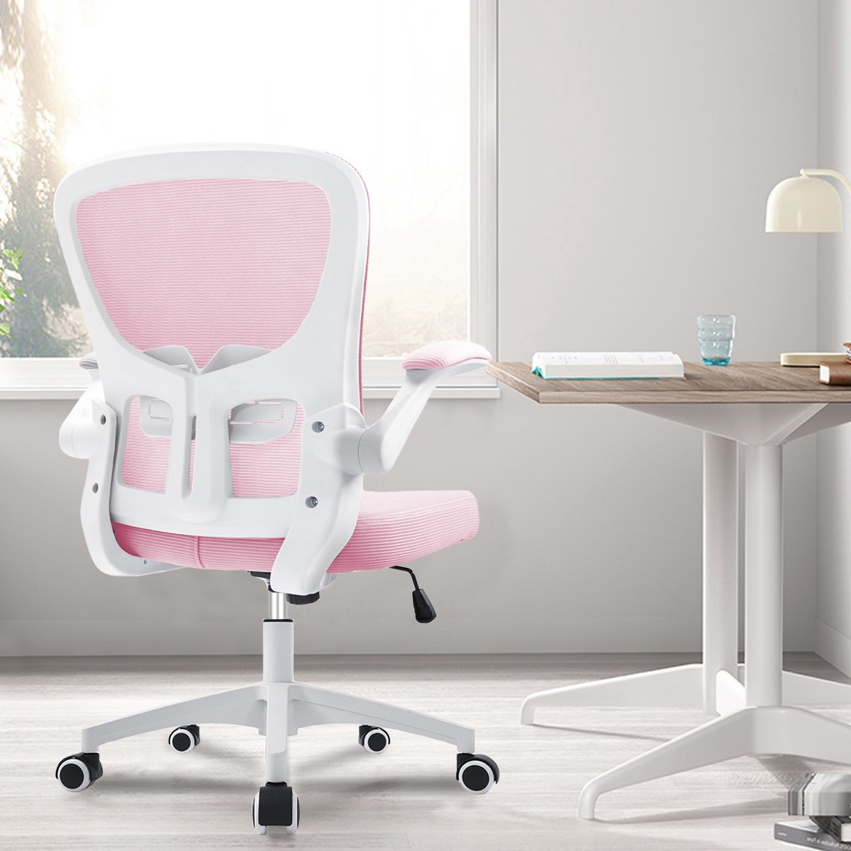 Durrafy Ergonomische Bureaustoel met Lendensteun - Roze - afbeelding 3