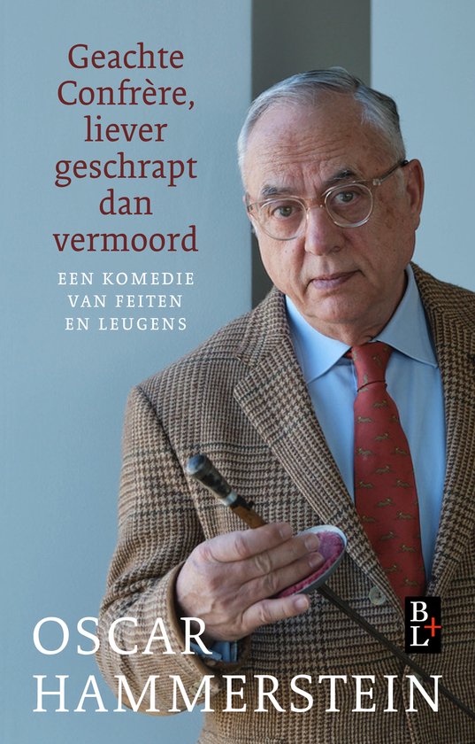 Boekcover met een portret van Oscar Hammerstein in een bruin geruit colbert, blauw overhemd en rode stropdas met konijntjes.