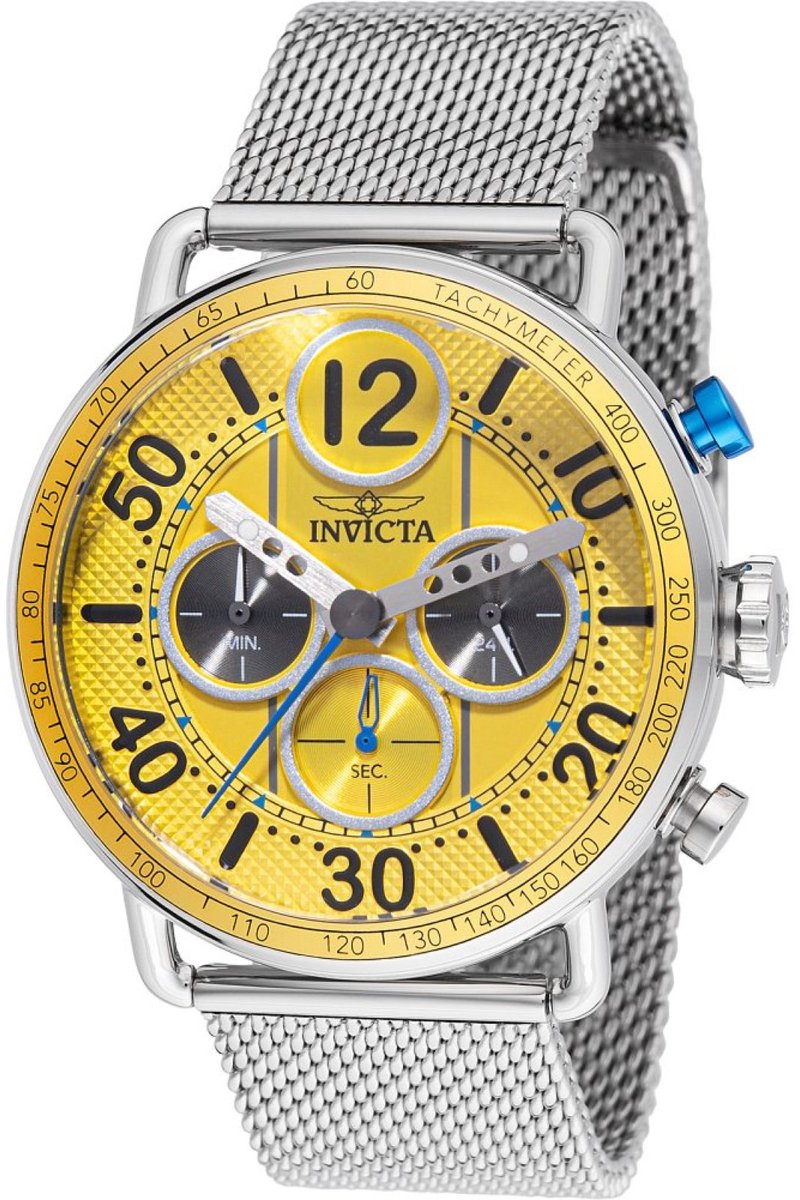 Invicta Speedway 49374 Heren Horloge - Waterdicht - Analoog - Quartz Uurwerk - Roestvrij Staal met Gele Wijzerplaat - 44mm