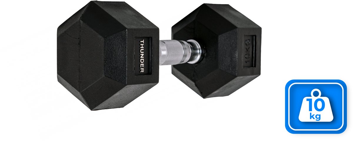 THUNDER® HEXAGONAL-DUMBBELLS-10KG Zwarte Rubberen Halter Stalen Kern Voor Krachttraining & Fitness Antislip Duurzaam & Professioneel Per Stuk - Stevige Grip – foto 8