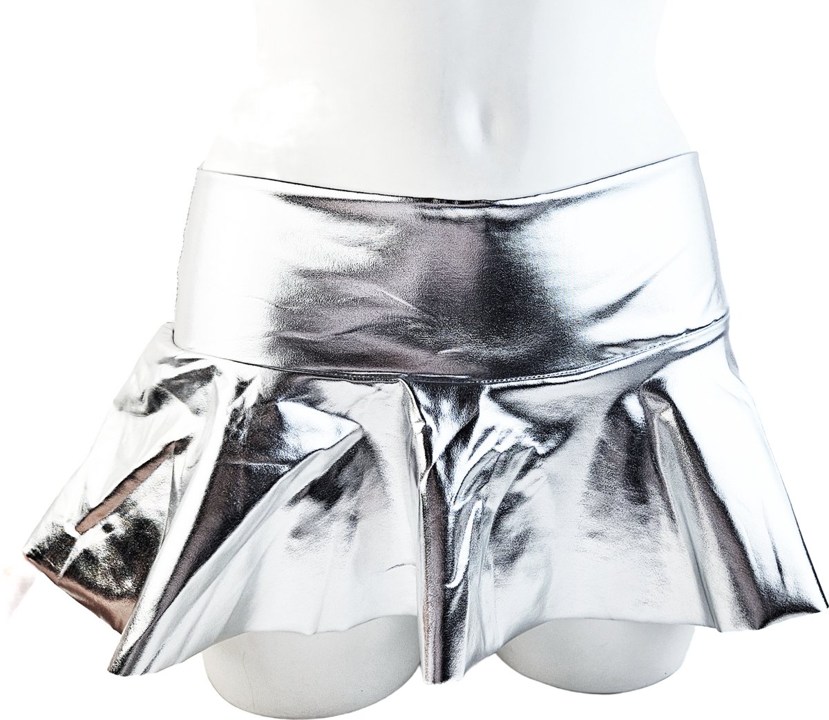 BamBella® - Mini rok - Maat S M L - Shiny Wetlook - Sexy Erotische rokje Super shine metallic Lame Glans Zilverkleurig