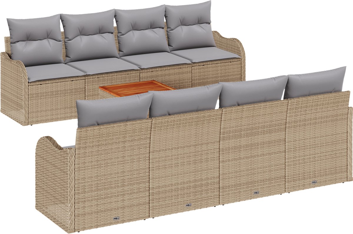 vidaXL Tuinbank - Set - 9 - st - Beige - en - Lichtgrijs - poly - rattan Beige en licht grijs