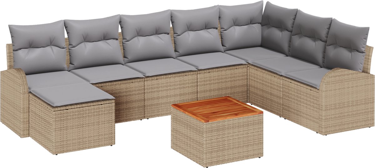 vidaXL - Tuinbank - Set - met - opslag - 9 - pcs - Beige - en - Lichtgrijs - poly - rattan