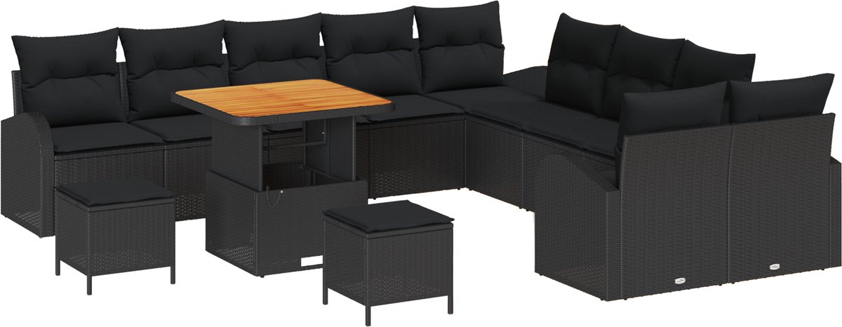 vidaXL - Tuinbank - Set - met - kussen - met - opslag - 13 - pcs - Zwart
