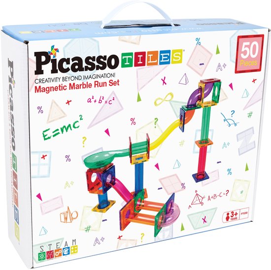 Tactic Picasso Tiles - Constructiespeelgoed - Magnetic Tiles - Magnetische Tegels - Knikkerbaan: 50-delig