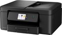 Zwarte Brother DCP-J1460DW printer met open papieruitvoerlade en scherm.