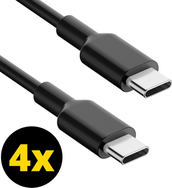 4x USB-C Oplader Kabel 60W - USB-C Naar USB-C Kabel - Oplaadkabel - Lader - Laadkabel - Snellader - Universeel - Zwart - 1 Meter