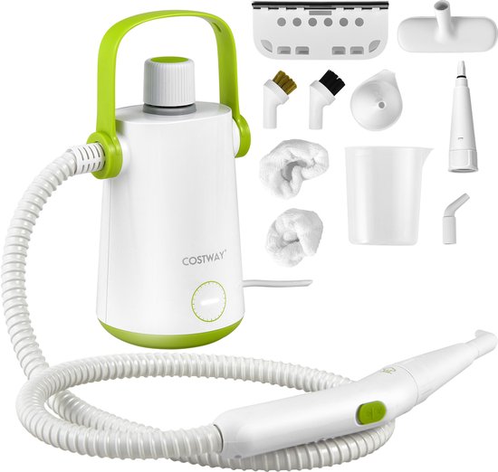 COSTWAY Handstoomreiniger 1000 W en 300 ml watercapaciteit en 10 accessoiresets Steamshot Steam Cleaner stoomreiniger voor alles tapijten ramen bekleding badkamer groen