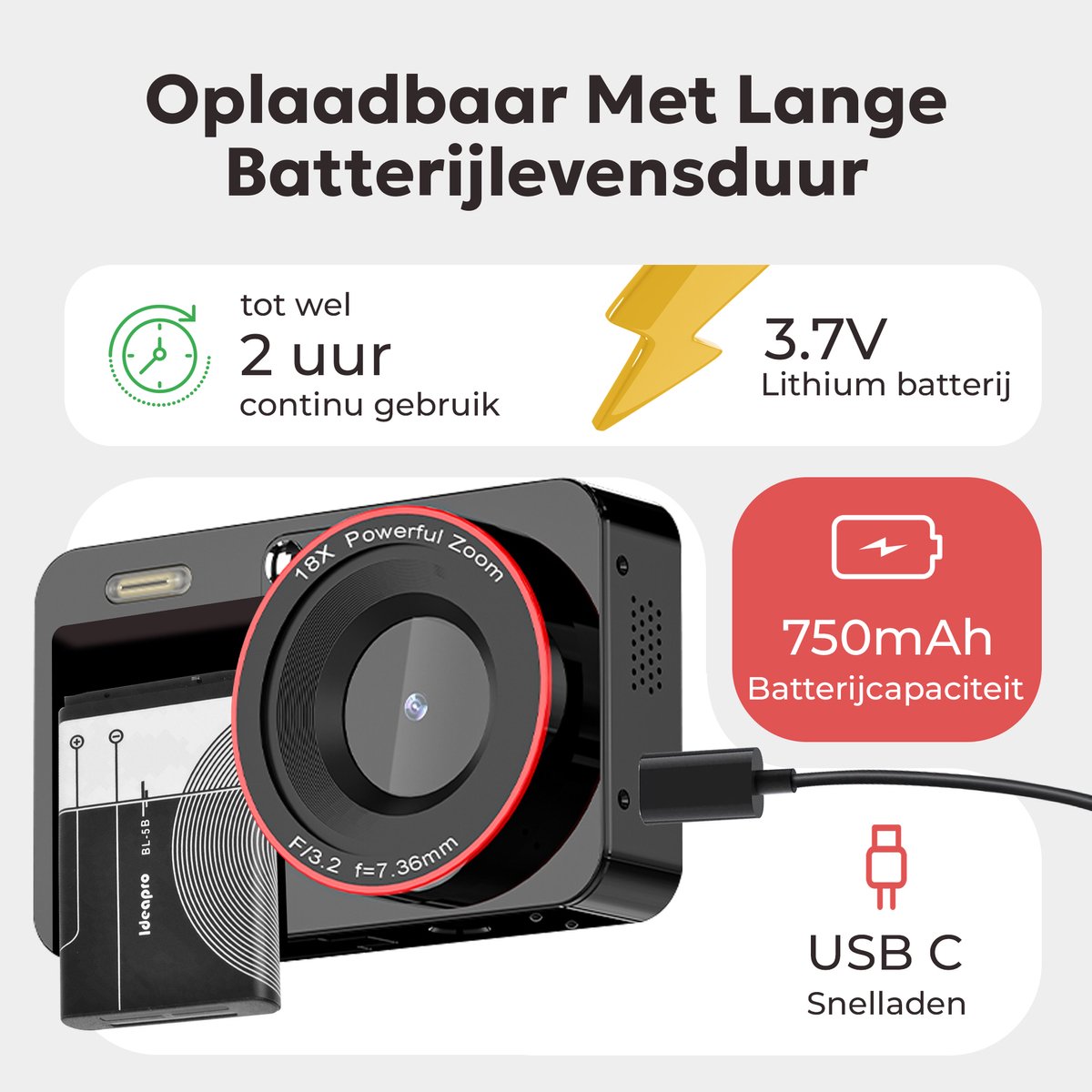 TM&DY 4K Digitale Camera – 64MP - met 2 Schermen – Compact Camera – Vlog Camera – Inclusief 32GB - Fototoestel - Fotocamera thumbnail 6