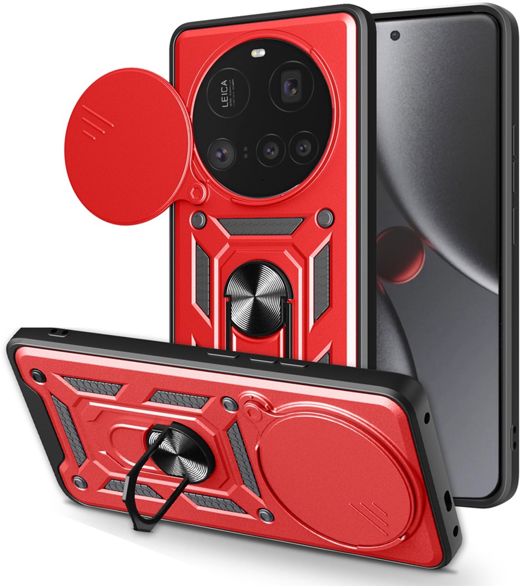 MobyDefend Hoesje - Geschikt voor Xiaomi 15 Ultra - Pantsercase Met Draaibare Ring - Rood