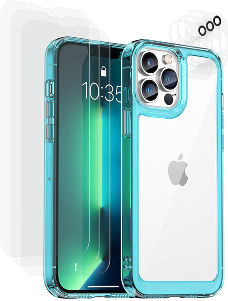 Eko, Hoes Geschikt voor Apple iPhone 13 Pro met 6 vensters, lichtblauw