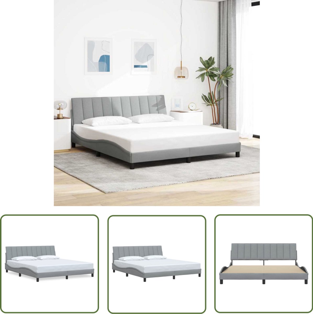 The Living Store Bedframe zonder matras stof lichtgrijs 180x200 cm - Slaapcomfort - Boxspring Bed - Tweepersoon Bed - Design Bed - Modern Bed