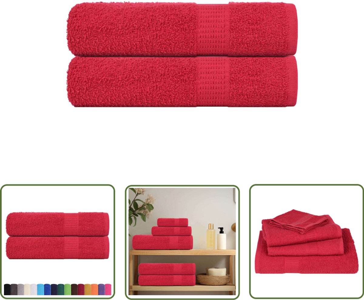 The Living Store Badhanddoeken 2 st 100x150 cm 360 g/m² 100% katoen rood - Badhanddoek - Katoen Handdoek - Badlaken - Handdoekset - Rode Handdoek