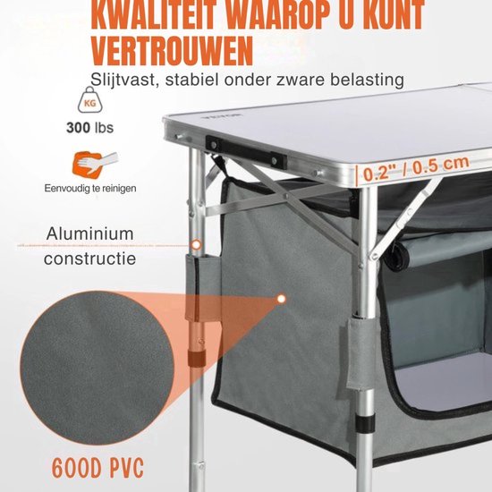 Klaptafel - Campingtafel - 120x47x70 cm - 4 tot 6 personen - Met vakken — afbeelding 4