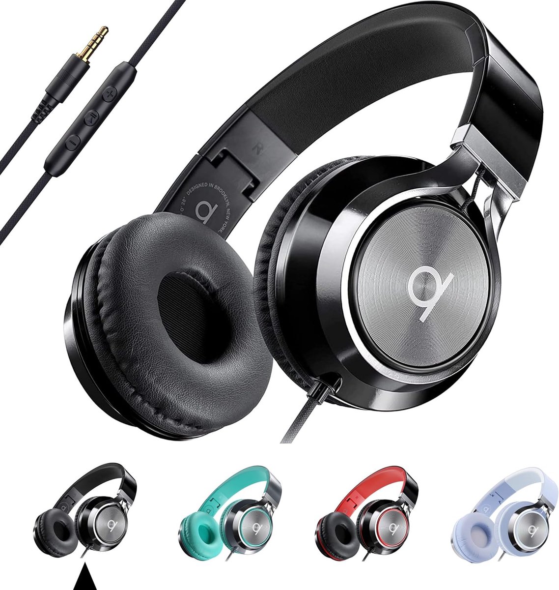 Opvouwbare Geluidsisolerende On-Ear Koptelefoon met Draad en Microfoon - Stereo Hoofdtelefoon voor Computer, Laptop en Mobiele Telefoon