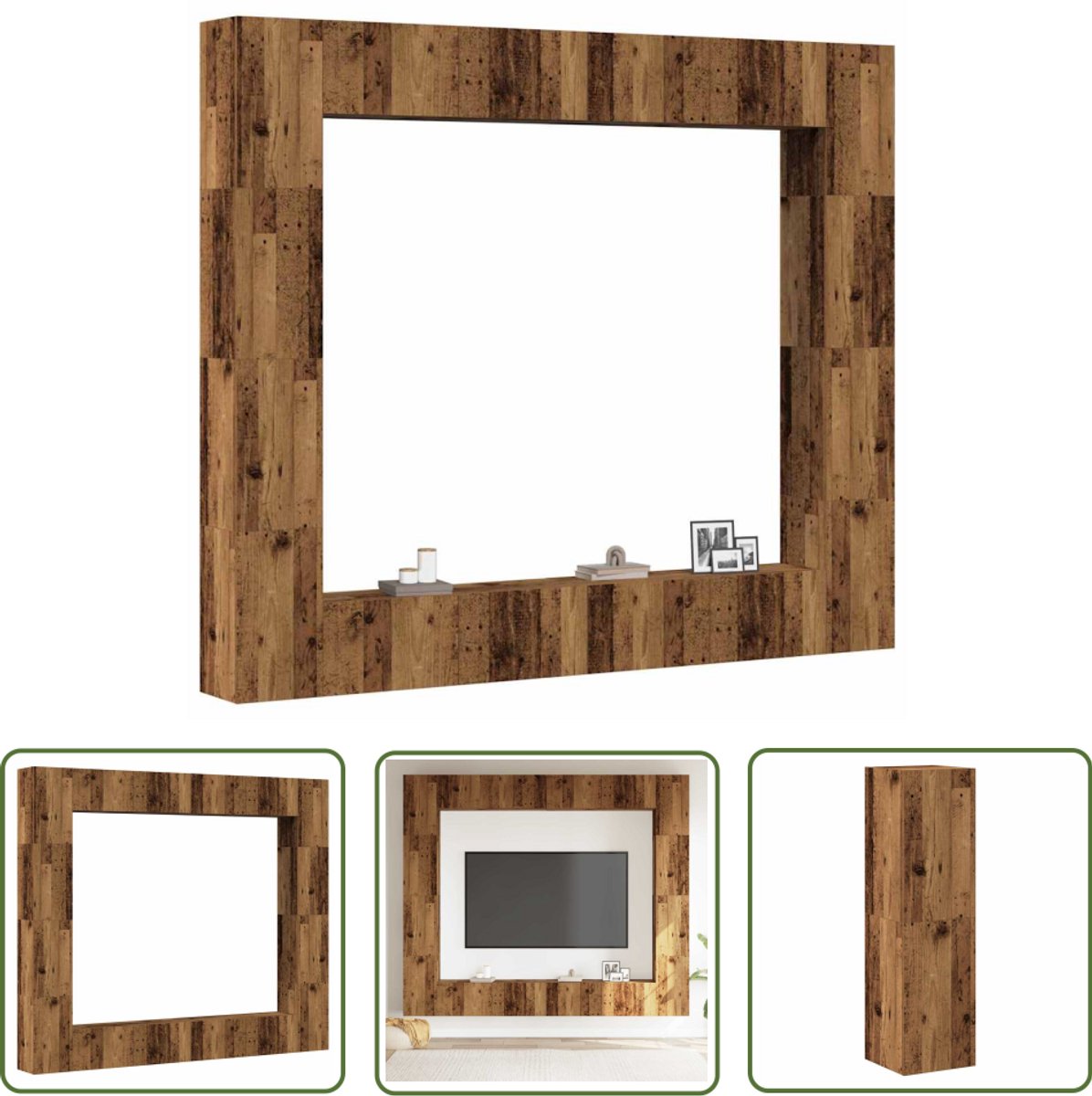 vidaXL Wandmontage - Tv Meubel Set - 8-delig Tv-meubelset wandmontage bewerkt hout oud houtkleurig - Houten Tv Kast - Media Kast - Opbergkast