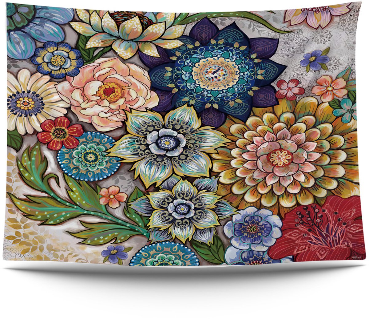 Ulticool Wandkleed 200x150 cm – Bloemen Natuur Kunst – met Bevestigingspinnen - voor Binnen / Buiten - Tuinposter Wandtapijt Tuintapijt Buitenkleed Decoratie Schilderijen Posters Kunstbloemen