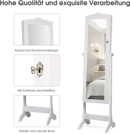 COSTWAY Sieradenkast met led, spiegelkast, 360 graden draaibaar, met