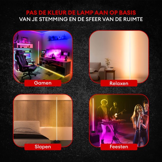 Lampadaire Bolt Electronics® - Lampe sur pied - Salon - 4 intensités lumineuses - Lumière RVB - Zwart