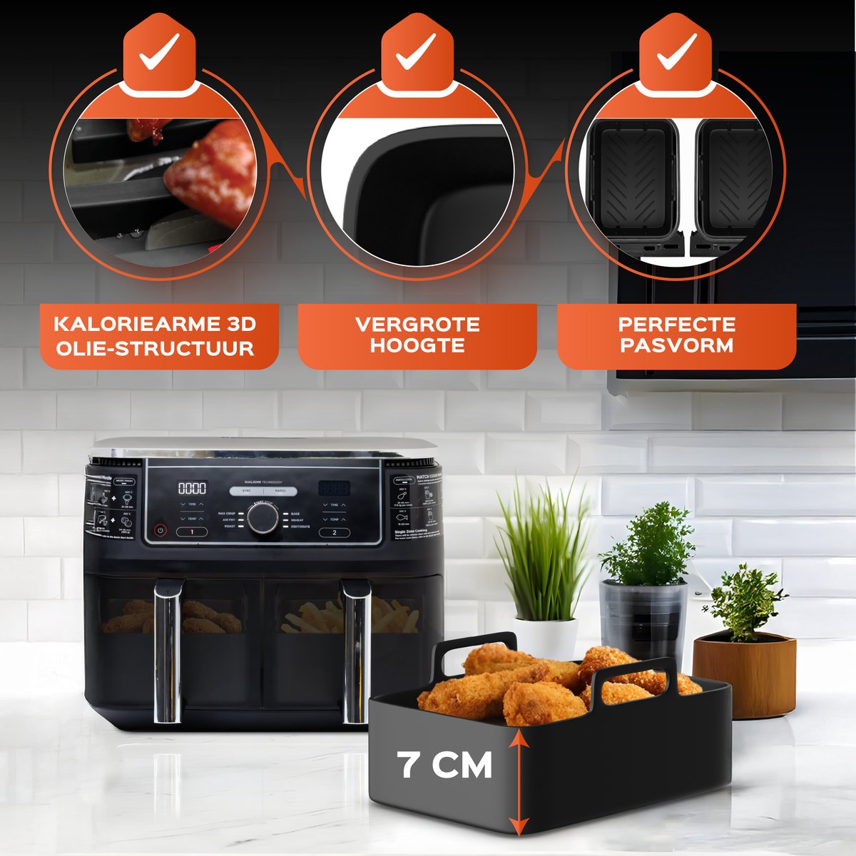 UNBOX Airfryer Accessoires - Geschikt voor Dual Airfryers - Ninja Foodi AF300 AF400 AF451 - Dubbele Airfryer - Inclusief Airfryer Siliconen Bakje & E-Book — afbeelding 3