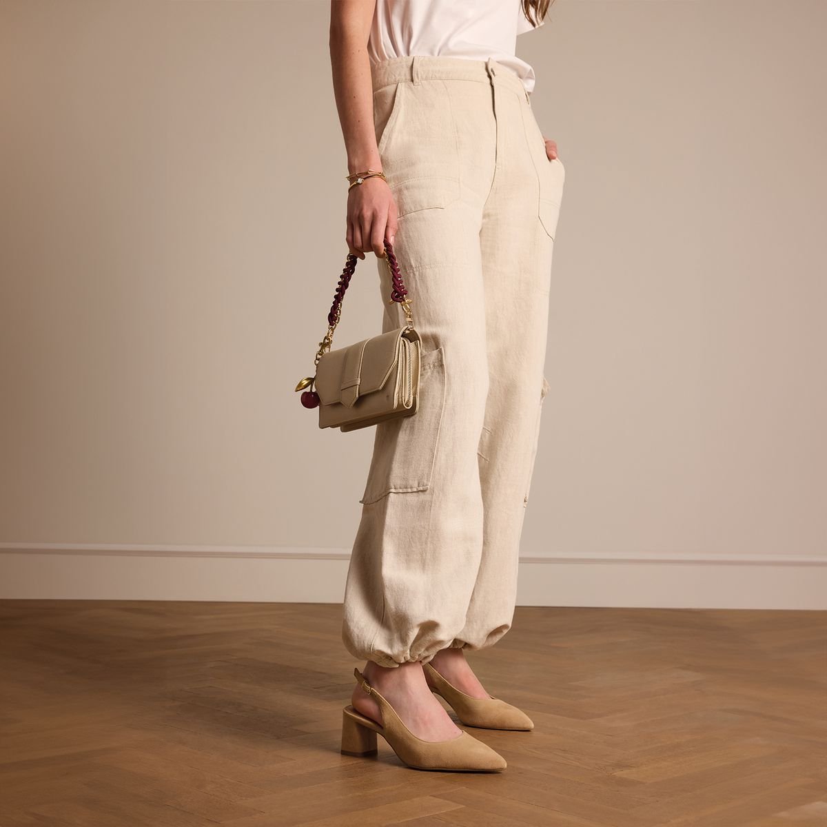 No Stress - Dames - Beige suède slingbacks - Maat 40