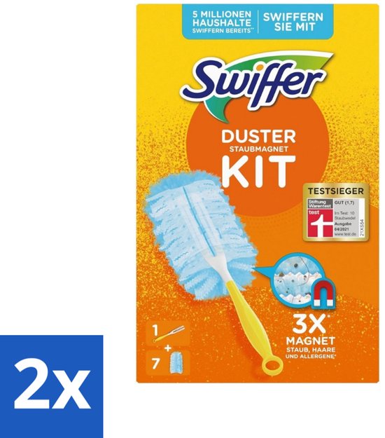 Kit de dépoussiérage Swiffer - Chiffons à poussière - 1 manche et 7 chiffons de recharge - Pack économique - Lot de 2