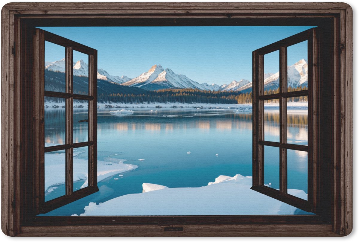 Muismat 27x18 cm - Mousepad Doorkijk - Winterlandschap - Meer - Bergen - Uitzicht - Muismatten