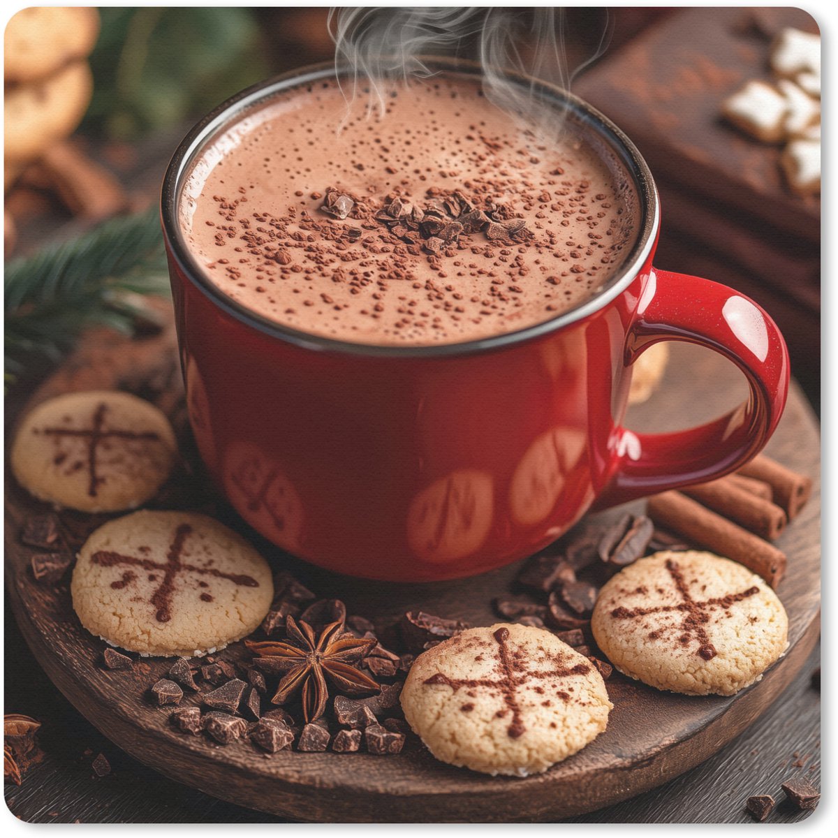 Muismat 30x30 cm - Mousepad Chocolademelk - Mok - Winter - Kerst - Gezelligheid - Muismatten