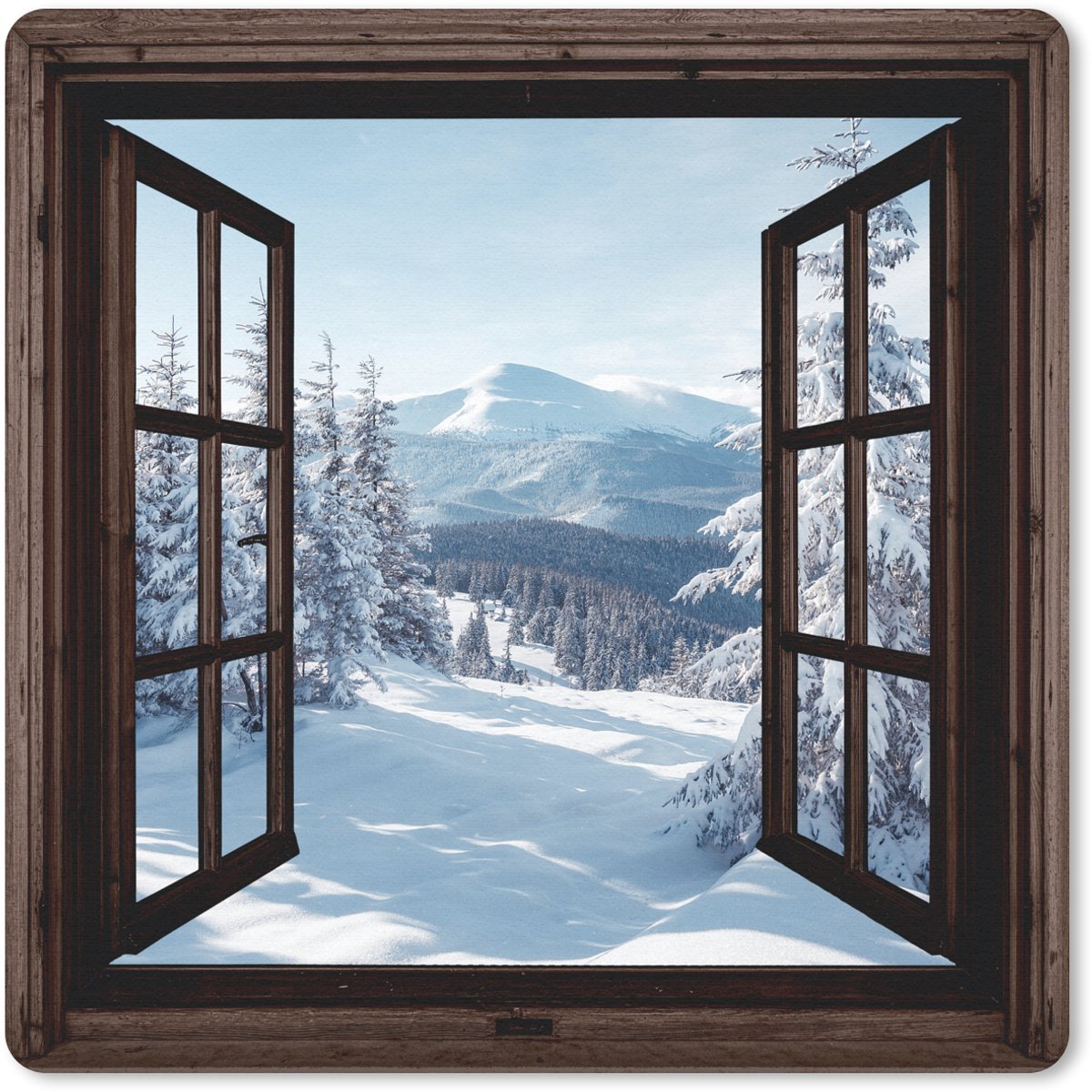 Muismat 30x30 cm - Mousepad Winter - Landschap - Natuur - Berg - Bomen - Doorkijk - Uitzicht - Muismatten