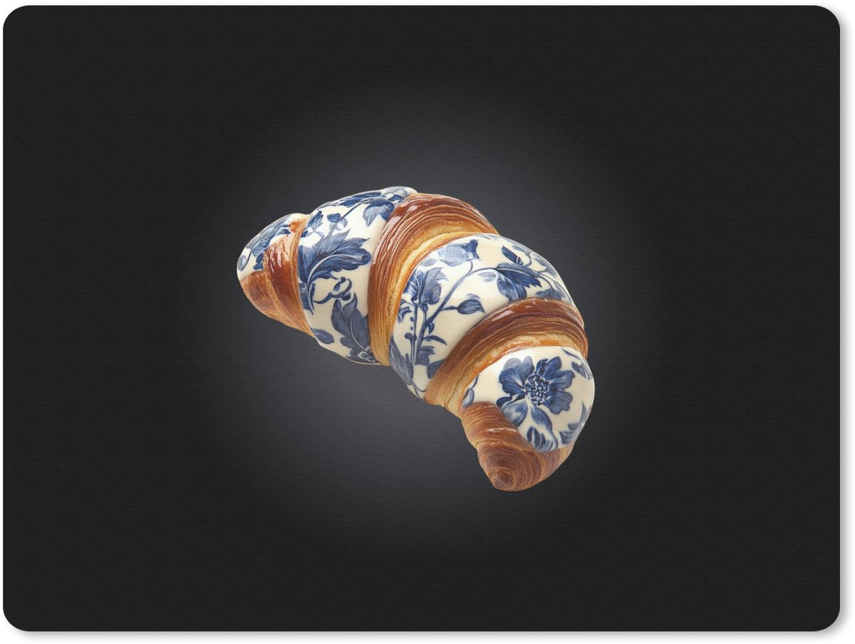 Muismat 23x19 cm - Mousepad Croissant - Bloemenpatroon - Delftsblauw - Muismatten