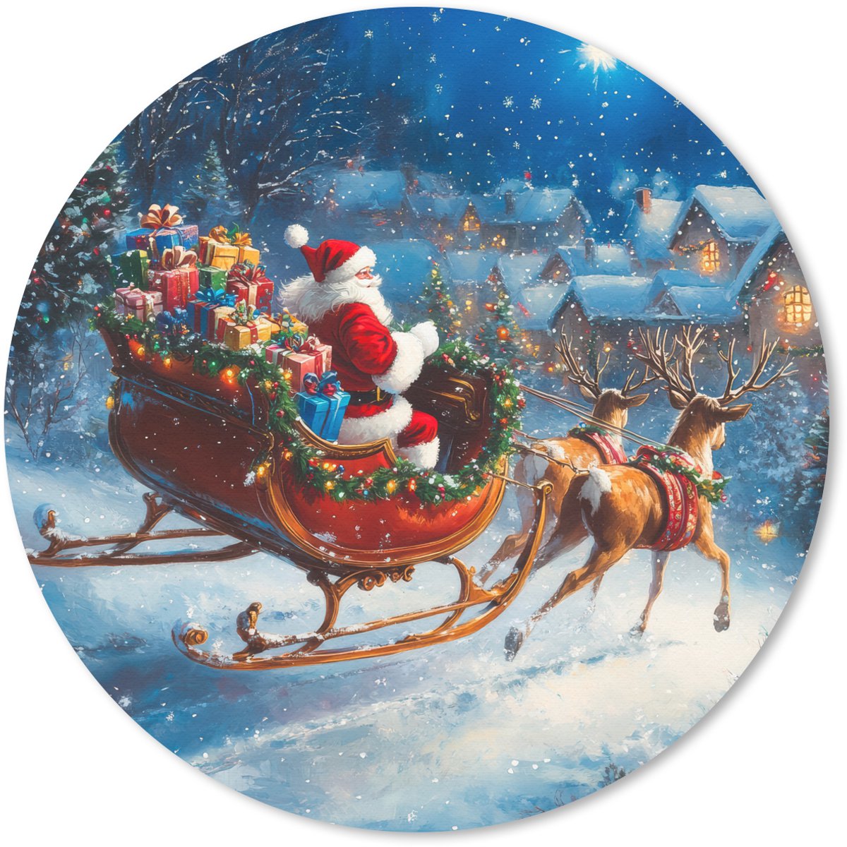 Muismat rond 20x20 cm - Mousepad Kerstman - Rendier - Kerst - Sneeuw - Ronde muismatten