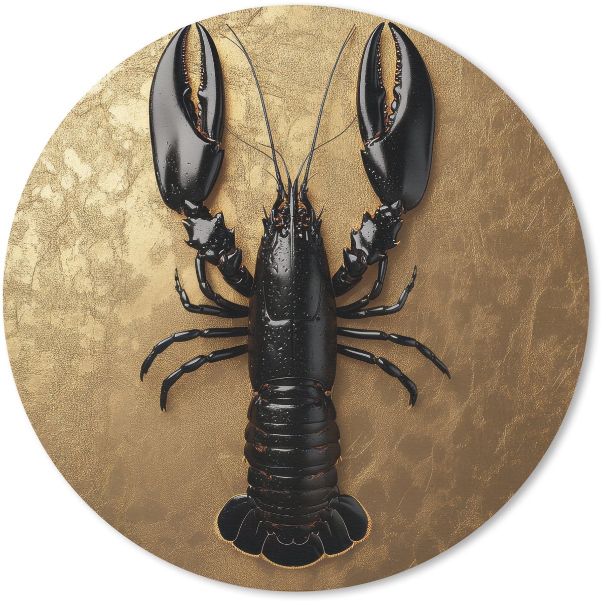 Muismat rond 50x50 cm - Mousepad Kreeft - Zwart - Goud - Luxe - Ronde muismatten