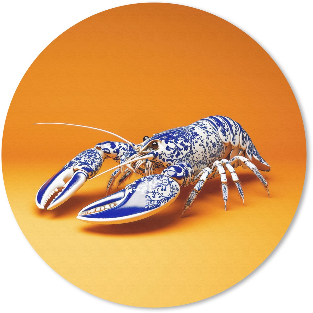 Muismat rond 50x50 cm - Mousepad Kreeft - Delftsblauw - Schild - Stoer - Oranje - Ronde muismatten