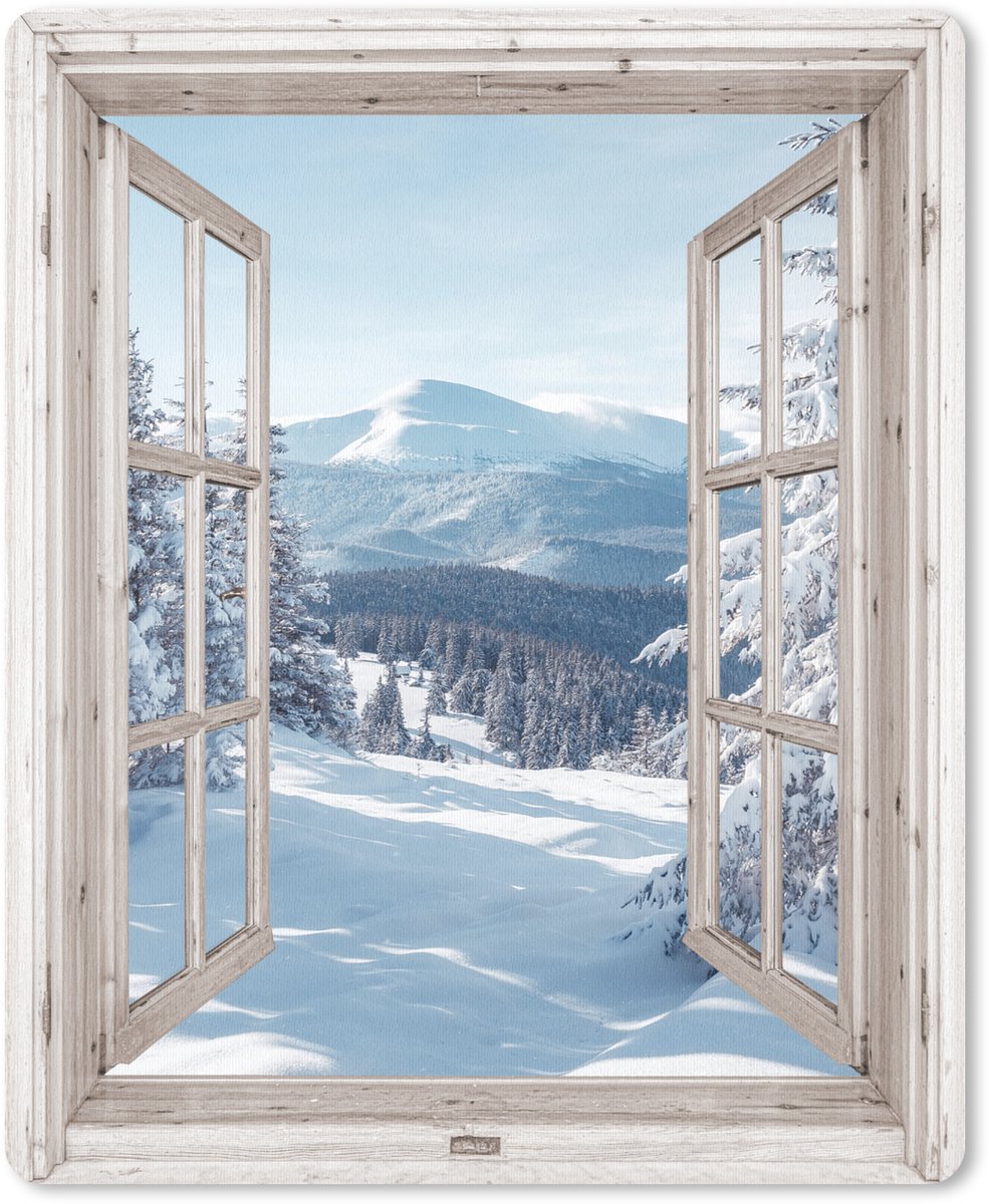 Muismat 19x23 cm - Mousepad Doorkijk - Winter - Landschap - Natuur - Berg - Bomen - Wit - Muismatten