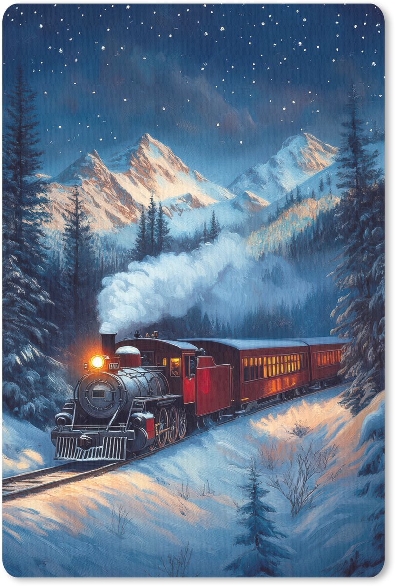 Muismat 18x27 cm - Mousepad Trein - Kerst - Sneeuw - Kersttrein - Muismatten