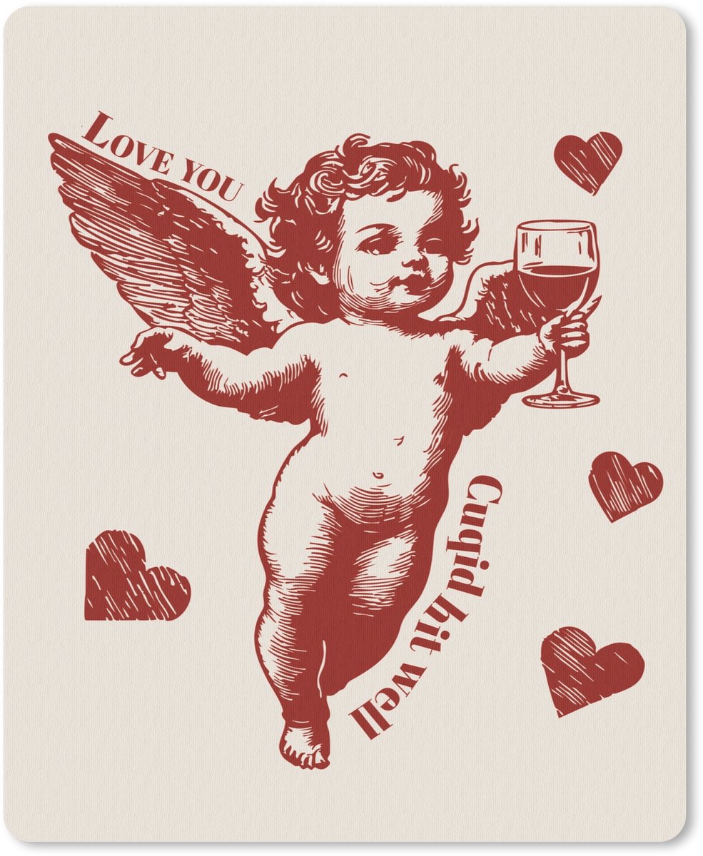 Muismat 19x23 cm - Mousepad Cupido - Hartjes - Rood - Klassiek - Muismatten