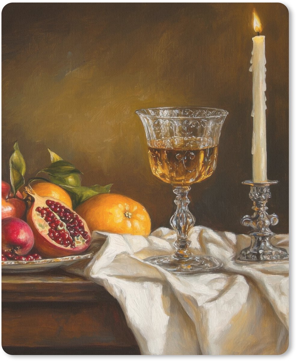Muismat 19x23 cm - Mousepad Fruit - Stilleven - Wijn - Kaars - Muismatten
