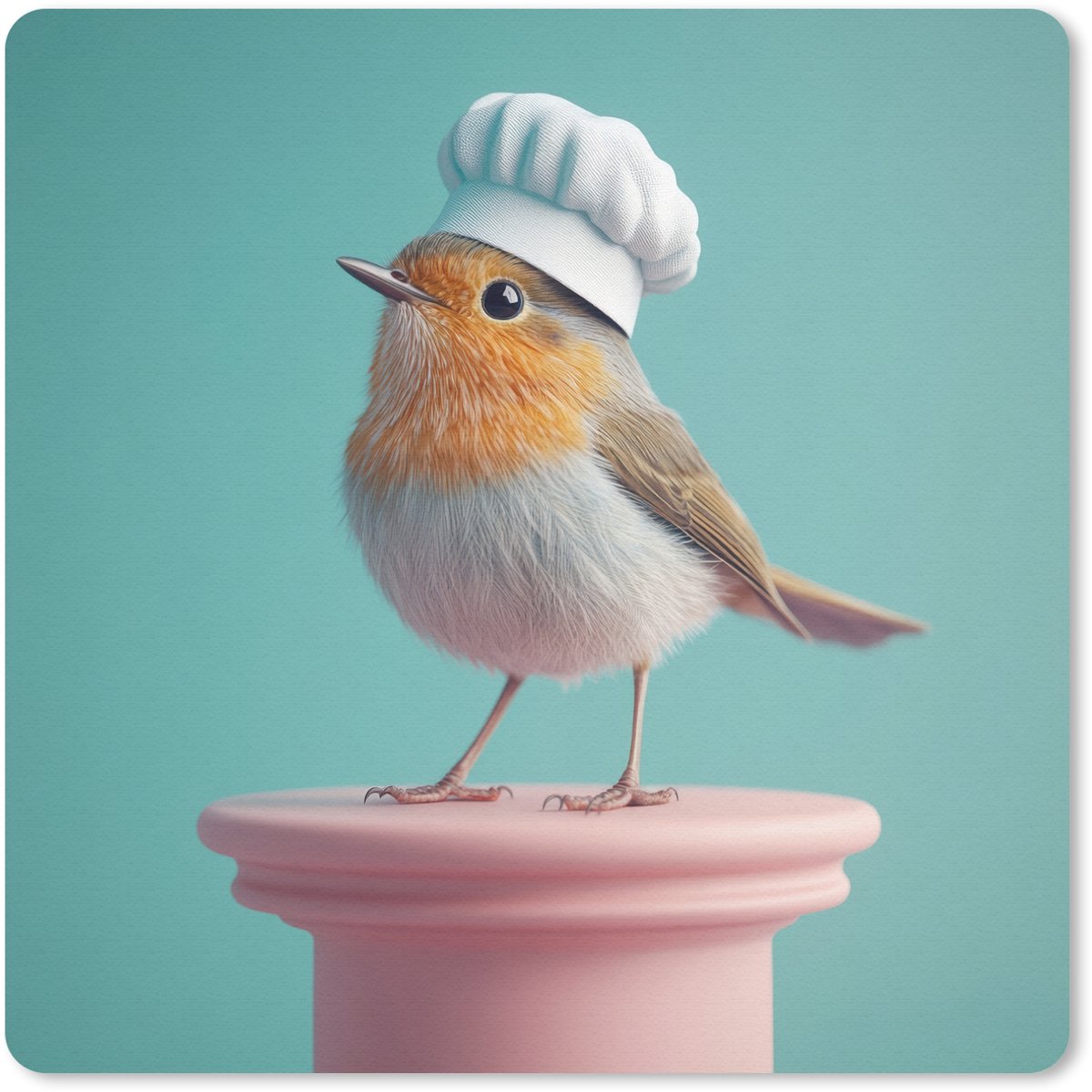 Muismat 30x30 cm - Mousepad Roodborstje - Vogel - Koksmuts - Sokkel - Muismatten