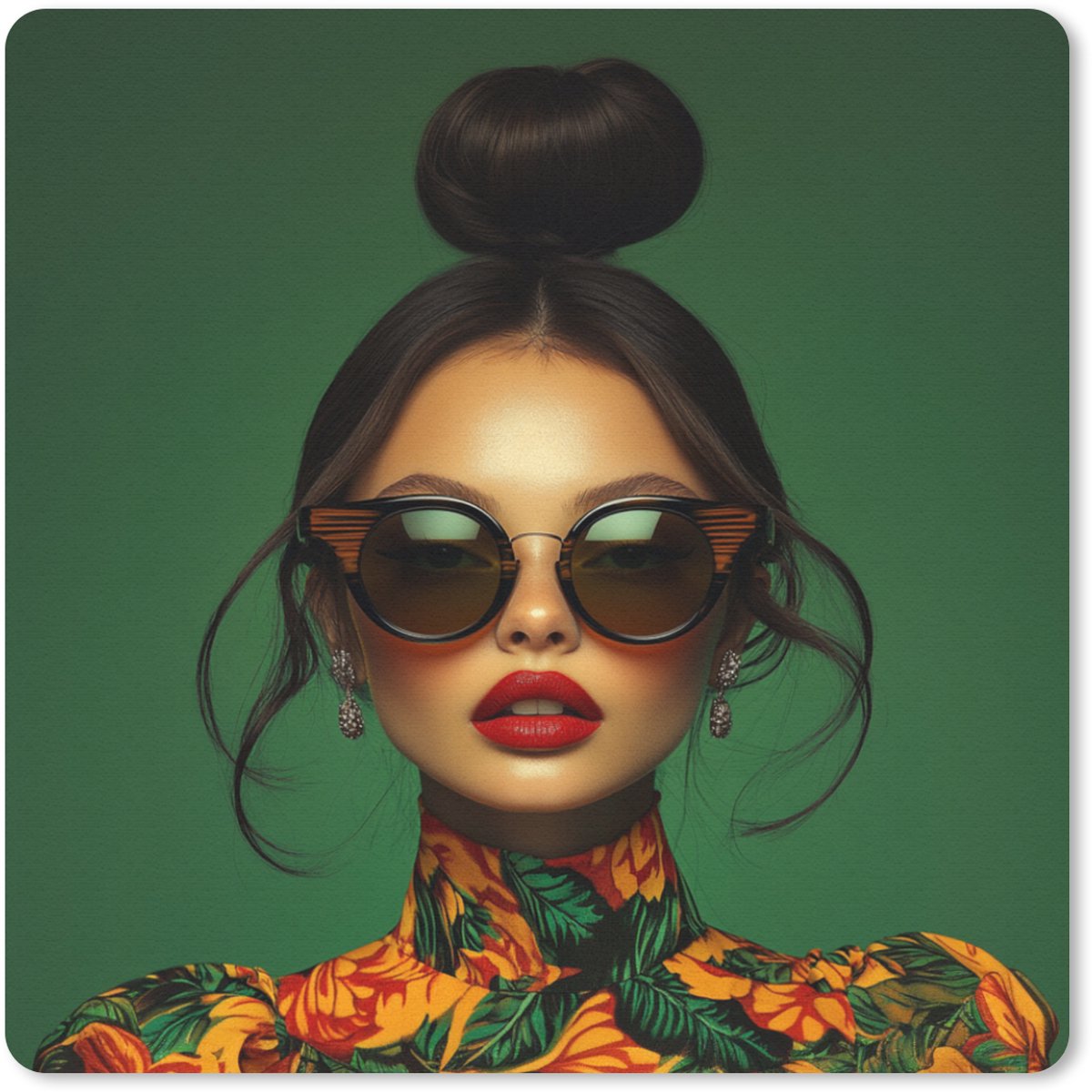 Muismat 20x20 cm - Mousepad Vrouw - Groen - Modern - Bril - Abstract - Muismatten