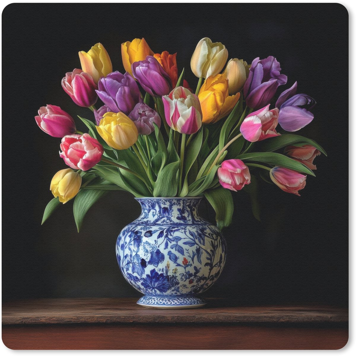 Muismat 30x30 cm - Mousepad Tulpen - Kleuren - Hout - Vaas - Muismatten