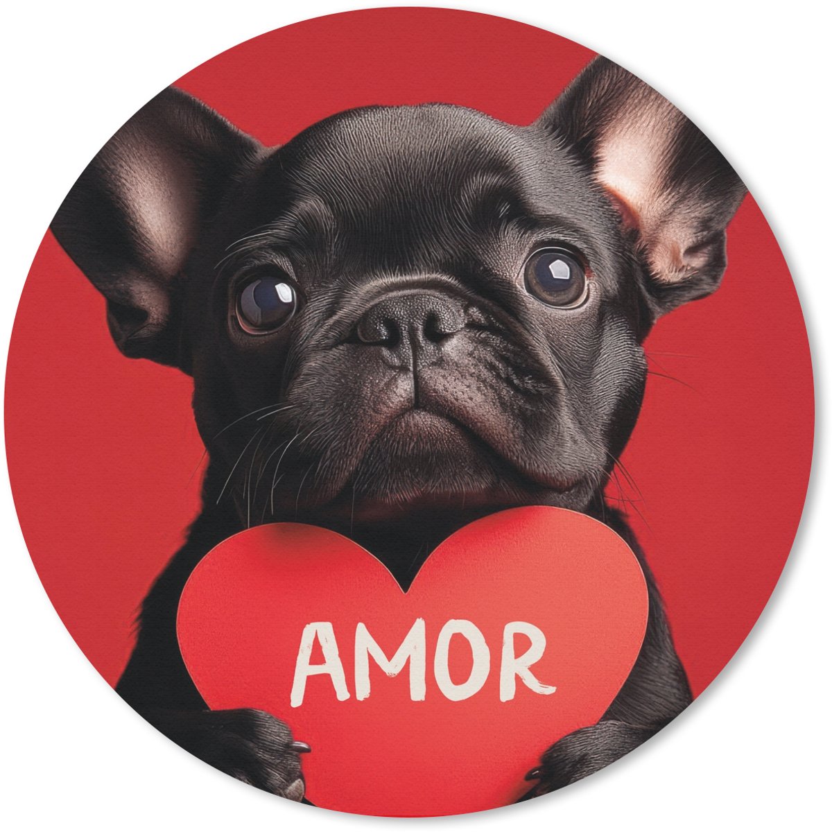 Muismat rond 30x30 cm - Mousepad Amor - Hond - Hartje - Rood - Ronde muismatten